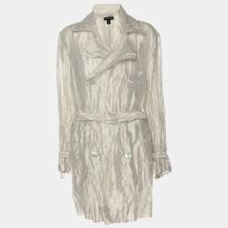 Ralph Lauren Grey Knitted Fabric Double Breasted Button Front Shirt S