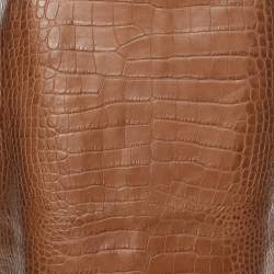 Pre Owned Ralph Lauren Brown Croc Embossed Leather Skirt S