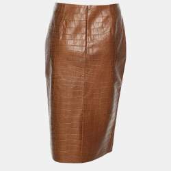Pre Owned Ralph Lauren Brown Croc Embossed Leather Skirt S
