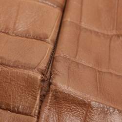 Pre Owned Ralph Lauren Brown Croc Embossed Leather Skirt S