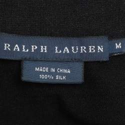 Pre Owned Ralph Lauren Black Silk Ruffled Neck Tie Sleeveless Tops Size M