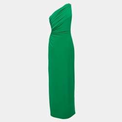Pre Owned Lauren Ralph Lauren Evening Green Jersey Embellished One Shoulder Cocktail Dress S