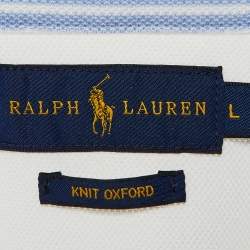 Pre Owned Ralph Lauren White Cotton Knit Oxford Button Down Shirt L