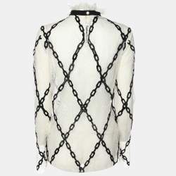 Pre Owned Philosophy Di Lorenzo Serafini White/Black Lace Chain Link Embroidered Tops S