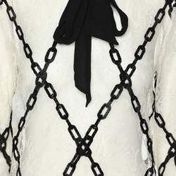 Pre Owned Philosophy Di Lorenzo Serafini White/Black Lace Chain Link Embroidered Tops S
