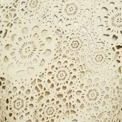 Pre Owned Ralph Lauren Cream Floral Cut Out Leather Peplum Top L