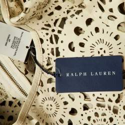 Pre Owned Ralph Lauren Cream Floral Cut Out Leather Peplum Top L