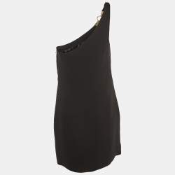 Pre Owned Ralph Lauren Black Crepe One Shoulder Mini Dress M
