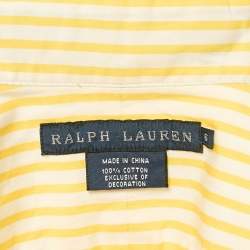 Pre Owned Ralph Lauren Yellow Striped Cotton Badge Applique Shirt M