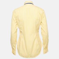 Pre Owned Ralph Lauren Yellow Striped Cotton Badge Applique Shirt M