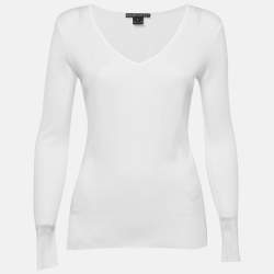 Ralph Lauren White Cotton Knit V-Neck Sweatshirt S
