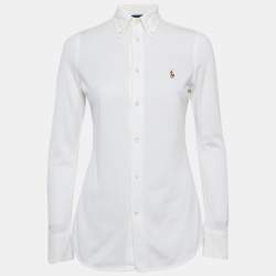 Ralph Lauren White Cotton Knit Oxford Long Sleeve Shirt S