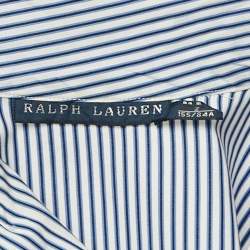 Ralph Lauren Blue Stripe Cotton Neck Detail Button Front Blouse S