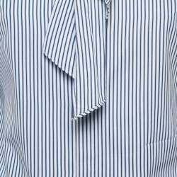 Ralph Lauren Blue Stripe Cotton Neck Detail Button Front Blouse S
