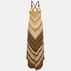 مملوكة مسبقًا Ralph Lauren Brown Leather Trim Hand Knitted Maxi Dress S