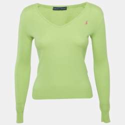 Ralph Lauren Light Green Cashmere V-Neck Long Sleeve Sweater S