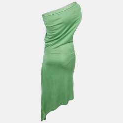 Ralph Lauren Green Jersey One Shoulder Asymmetric Midi Dress S