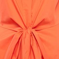 Pre Owned Lauren Ralph Lauren Orange Cotton Tie-Up Detail Midi Dress M