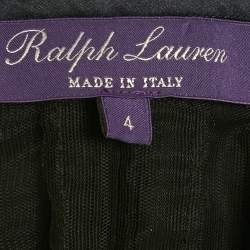 Pre Owned Ralph Lauren Blue/Gold Leather Trim Crepe Maxi Dress S