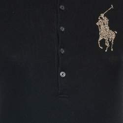 Pre Owned Ralph Lauren Black Cotton Embellished Logo Polo Dress S