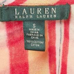 Pre Owned Lauren Ralph Lauren Pink/Multicolor Stripe Print Cotton Wrap Top S