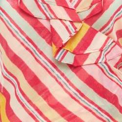 Pre Owned Lauren Ralph Lauren Pink/Multicolor Stripe Print Cotton Wrap Top S