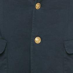 Pre Owned Ralph Lauren Navy Blue Embroidered Cotton Single-Breasted Blazer L
