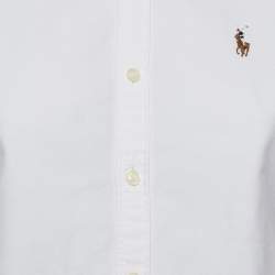 Pre Owned Ralph Lauren White Logo Embroidery Cotton Button Front Shirt M