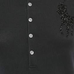 Pre Owned Ralph Lauren Black Beaded Logo Pique Polo T-Shirt M