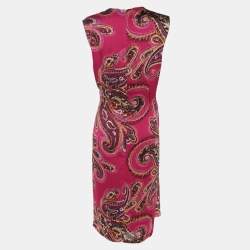 Pre Owned Ralph Lauren Pink Multicolor Paisley Print Midi Dress L