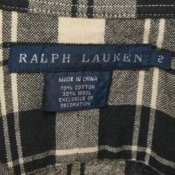 Pre Owned Ralph Lauren Navy Blue /Beige Flannel Cotton Blend Slim Fit Shirt S