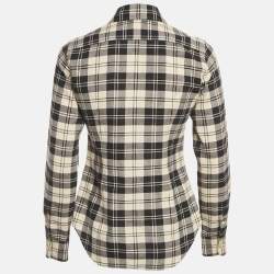 Pre Owned Ralph Lauren Navy Blue /Beige Flannel Cotton Blend Slim Fit Shirt S