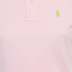 Pre Owned Ralph Lauren Pink Logo Embroidered Cotton Skinny Polo T-Shirt S 