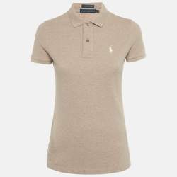 Pre Owned Ralph Lauren Brown Logo Embroidered Cotton Skinny Polo T-Shirt S 