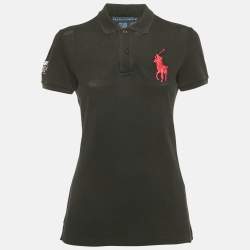 Pre Owned Ralph Lauren Black Logo Embroidered Cotton Polo T-Shirt M