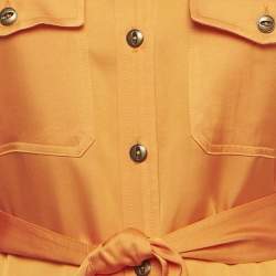 مملوكة مسبقًا Ralph Lauren Orange Satin Belted Shirt Dress S 