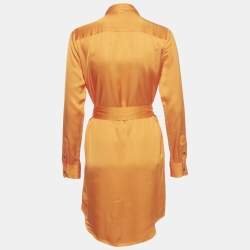 مملوكة مسبقًا Ralph Lauren Orange Satin Belted Shirt Dress S 