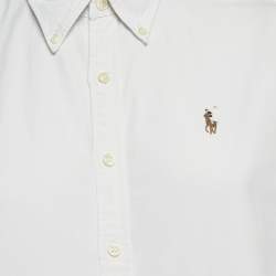 Pre Owned Ralph Lauren White Logo Embroidered Cotton Shirt L