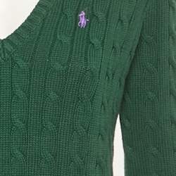 Pre Owned Ralph Lauren Green Logo Embroidered Cable Knit Sweater M