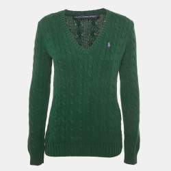 Pre Owned Ralph Lauren Green Logo Embroidered Cable Knit Sweater M