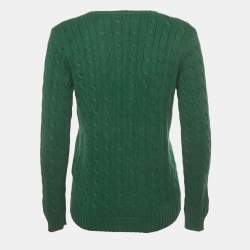 Pre Owned Ralph Lauren Green Logo Embroidered Cable Knit Sweater M
