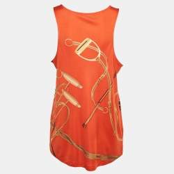 Pre Owned Ralph Lauren Orange Horse and Belt Print Jersey Tank Top S