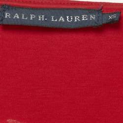 Pre Owned Ralph Lauren Red Jersey Ruffled Long Sleeve Top XS