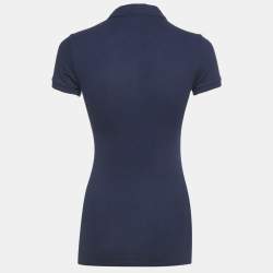 Pre Owned Ralph Lauren Blue Logo Metallic Embroidery Cotton Polo T-Shirt XS