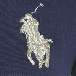 Pre Owned Ralph Lauren Blue Logo Metallic Embroidery Cotton Polo T-Shirt XS