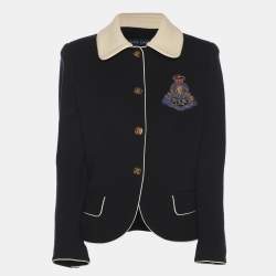 Pre Owned Ralph Lauren Navy Blue/Cream Wool Jacket M