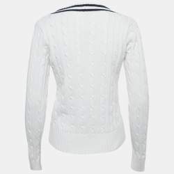 مملوكة مسبقًا Ralph Lauren Sports White Cable Knit V-Neck Sweater M