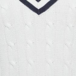 مملوكة مسبقًا Ralph Lauren Sports White Cable Knit V-Neck Sweater M