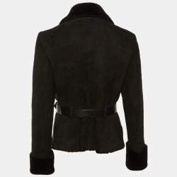 مملوكة مسبقًا جاكت رالف لورين مبطن شيرلينج أسود مقاس كبير (لارج) بحزام