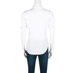 Pre Owned Ralph Lauren White Cotton Draped Collar Short Sleeve Blouse M